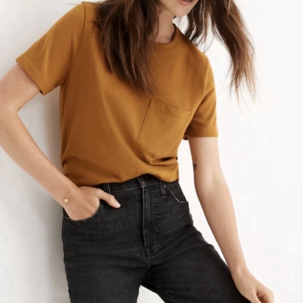 MADEWELL women’s short sleeve pocket tee in mustard size large soft shirt yellow